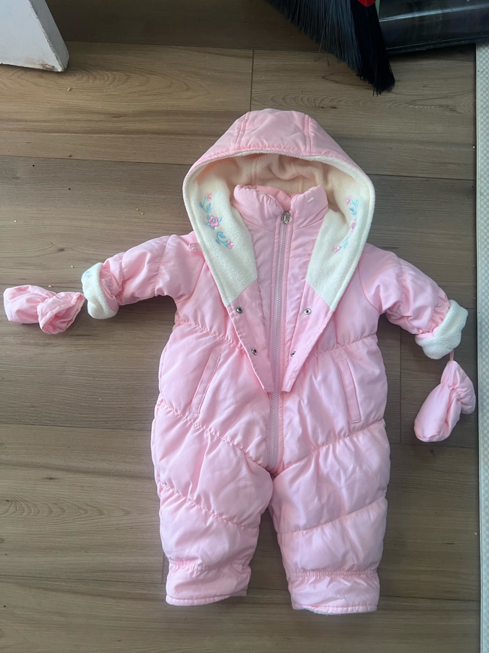 Vintage OshKosh Hooded Baby Pink Snowsuit